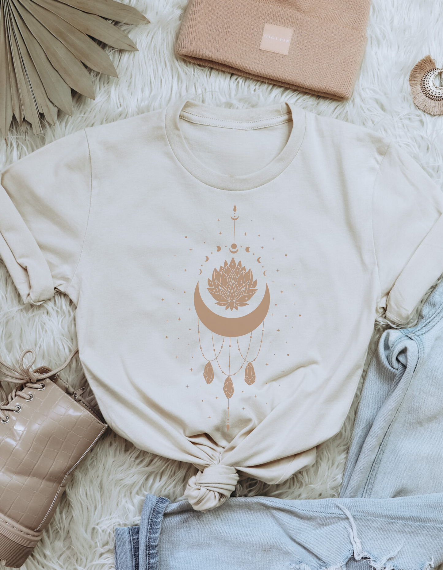 Moon & Lotus Tee - Soft Cream