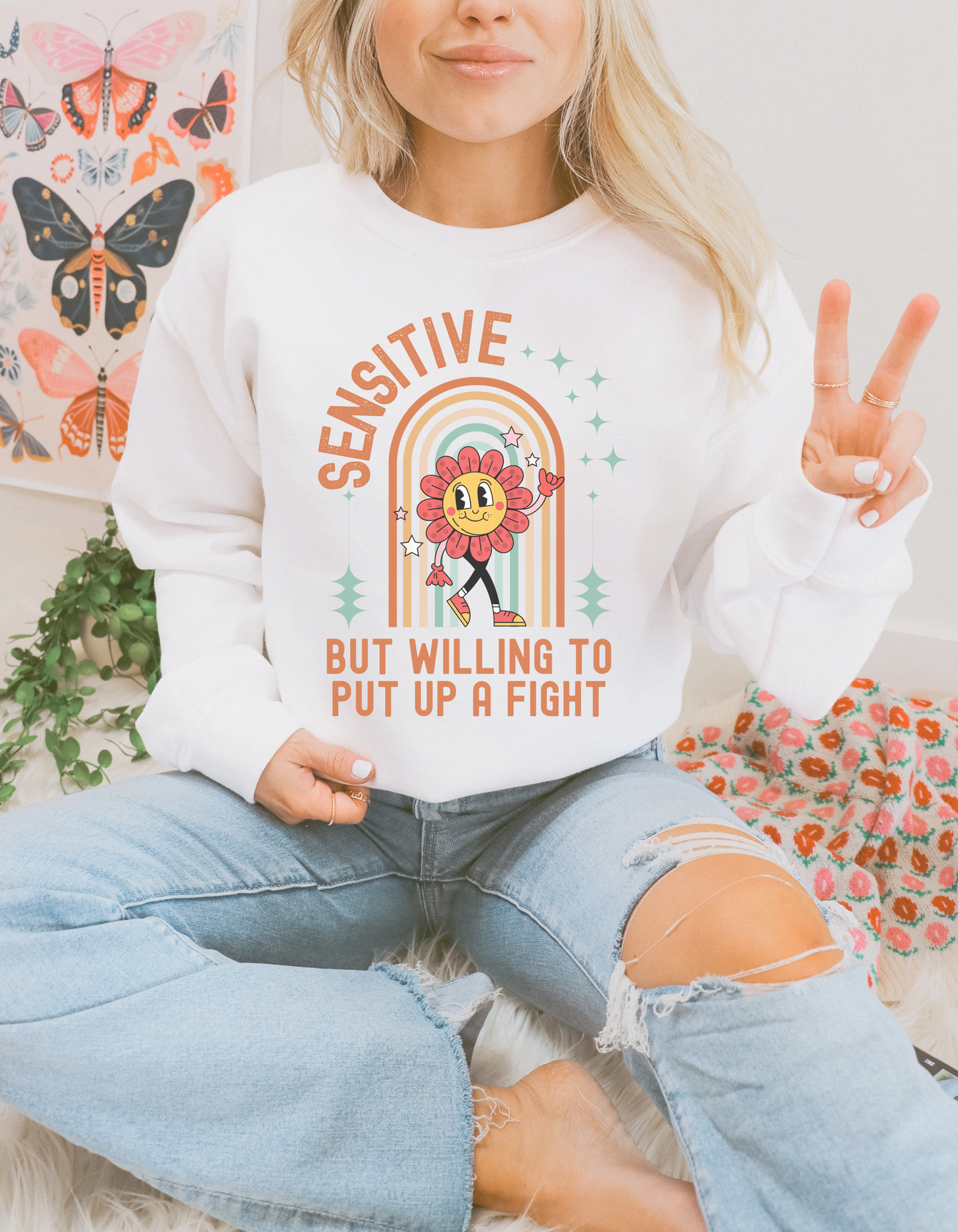 Sensitive but willing to put up a fight sweatshirt - White