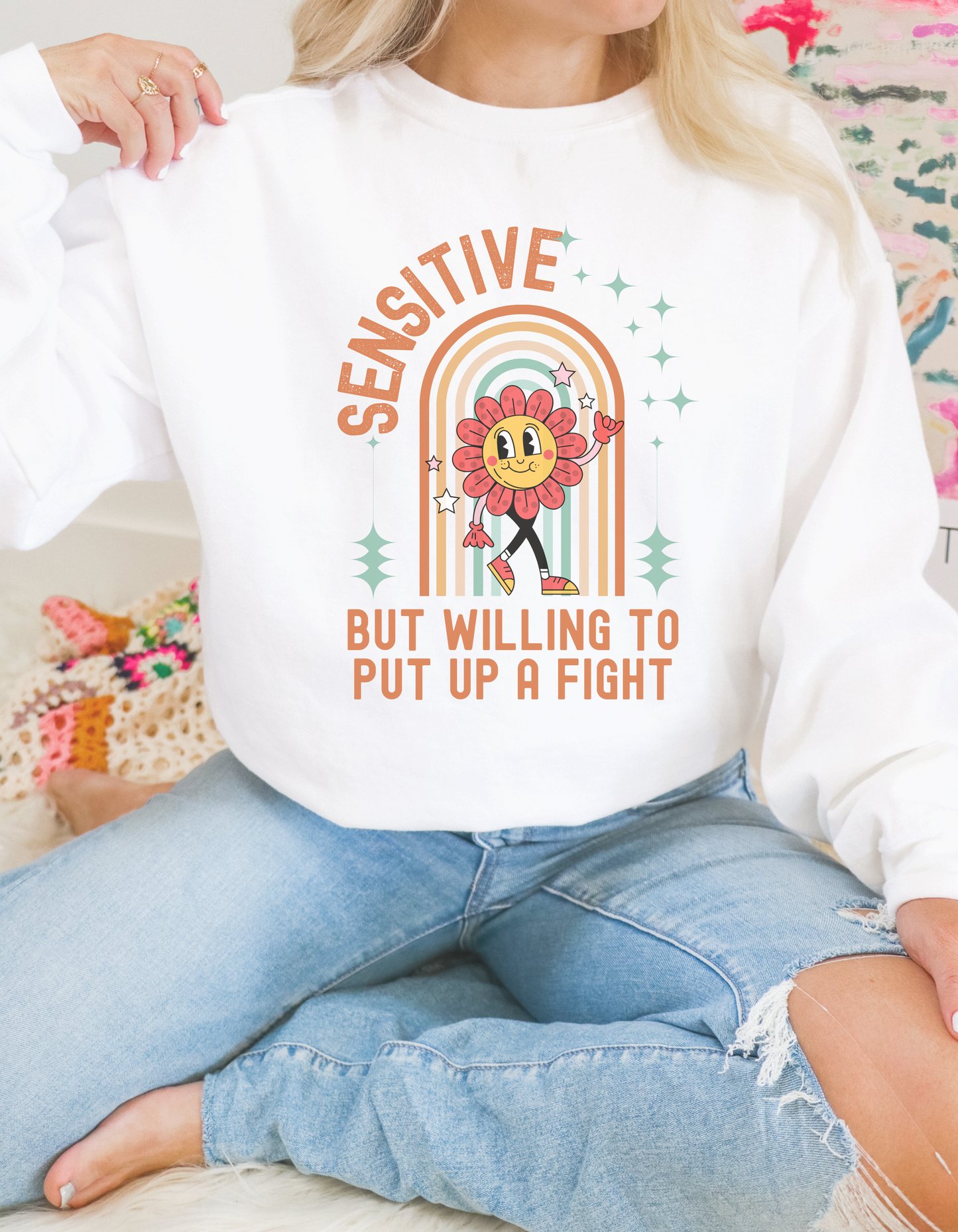 Sensitive but willing to put up a fight sweatshirt - White