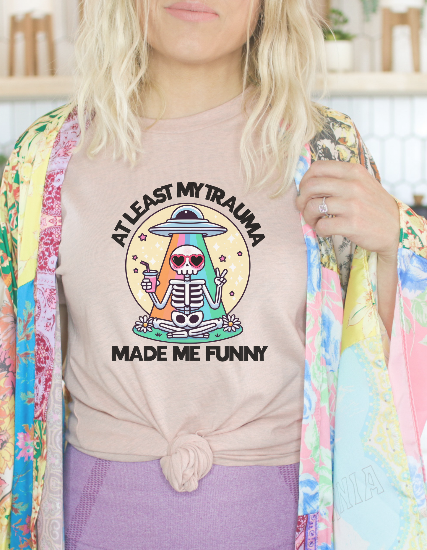 At least my trauma made me funny Tee - Heather Prism Peach