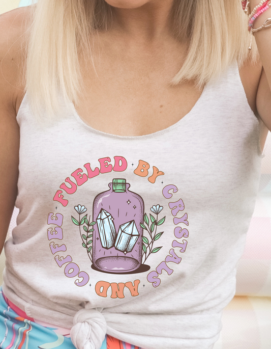 Fueled by Crystals and Coffee Racerback Tank - Heathered White