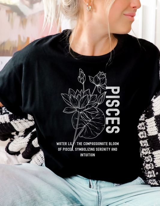 Pisces Flower Tee - Black