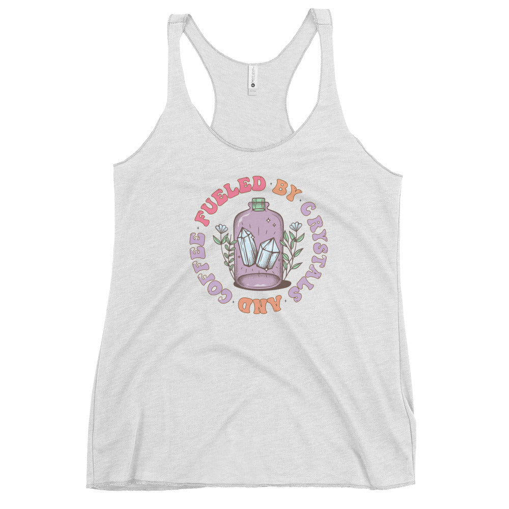 Fueled by Crystals and Coffee Racerback Tank - Heathered White